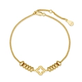 Adjustable S925 sterling silver gold bracelet with hollow clover charm and beads - 925 Silver / Gold
