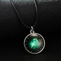 Luminous Sagittarius constellation necklace with green nebula and black leather cord - Sagittarius