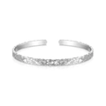Minimalistischer S925 Sterling Silber C-Armreif mit schimmerndem Crushed-Ice-Effekt-Finish - 925er Silber / Weißgold