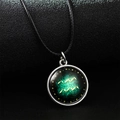 Luminous Aquarius constellation necklace with round glass pendant and black braided cord - Aquarius