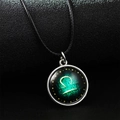 Luminous Libra zodiac necklace with silver glass pendant on black braided rope - Libra
