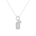 Collana in argento S925 con pendente ottagonale satinato e rettangolo con zirconi - Octagon Rectangular Plate Necklace / Oro Bianco Doppio Ciondolo (DY191501)
