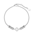 S925 sterling silver bracelet featuring hollow clover charm and polished beads - 925 Silver / White Gold