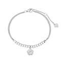 Elegantes S925 Sterling Silber Armband mit Blumenanhänger und Herzanhänger - Silber (DY150580-S-W-NA) / 925er Silber