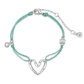 S925 sterling silver heart charm bracelet with mint green woven rope and zircon accents - 925 Silver / Green (DY150659-S-W-WH)