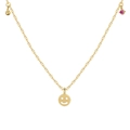 Minimalist S925 sterling silver smile necklace with pink zircon and star eyes - Star-Eyed Smiley Face Round Necklace (DY191789) / Gold