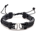 Bracelet multicouche en cuir avec breloque baseball et cordons tressés noirs - Baseball-Noir