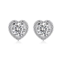 Elegantes pendientes de corazón en plata de ley 925 con circonita de 5mm y halo - Plata 925 / Oro Blanco