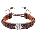 Bracelet ajustable en cuir marron tressé avec pendentif au motif de baseball argenté - Baseball - Brun