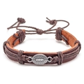Bracelet vintage en cuir marron avec breloque football et cordon tressé ajustable - Rugby-Marron