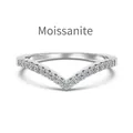Exquisite V-shaped Moissanite ring in S925 sterling silver with sparkling pave diamonds - US 5 / White Gold