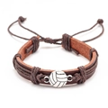 Pulsera deportiva ajustable de cuero trenzado marrón con dije de voleibol de metal - Voleibol - Marrón