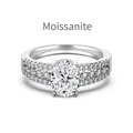 S925 sterling silver ring with 2 carat oval moissanite and triple-row pavé setting - US 5 / White Gold