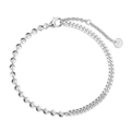 S925 sterling silver dual-design bracelet featuring polished beads and Cuban chain link - Spliced Bead Cuban Link Bracelet (DY150672) / White Gold
