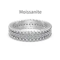 Elegant S925 sterling silver moissanite ring with eternity band design and beaded edges - US 5 / White Gold