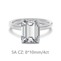 Κομψό δαχτυλίδι S925 με σμαραγδένιο CZ 8x10mm και 4 καράτια πέτρα - US 5 / Ασημί (8*10MM/4CT)
