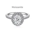 Exquisito anillo de plata esterlina S925 con moissanita de 1,2 quilates y montura halo oval - US 5 / Plata