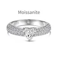 S925 sterling silver ring featuring a heart-cut moissanite with pavé diamond band - US 5 / White Gold