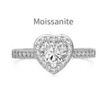 Sparkling S925 sterling silver heart-shaped moissanite ring with halo setting and side stones - US 5 / White Gold
