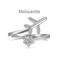 Anillo de plata esterlina S925 Moissanite con diseño de avión y banda abierta ajustable - Abierto Ajustable / Oro Blanco (DO120041-S-W-WH)