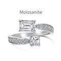 Moissanite S925 silver ring featuring emerald and princess cut bypass stones - Adjustable Open / Bypass Double Stone Style (DO120042) / White Gold