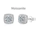 Pendientes cuadrados de plata S925 con moissanita halo y piedras con corte brillante redondo - Plata 925 / Oro Blanco