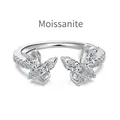 Anello aperto in argento 925 con farfalla in moissanite e pietre taglio marquise - Aperto Regolabile / Oro Bianco (DO120043-S-W-WH)