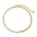 Golden S925 sterling silver chain and bead hybrid bracelet with adjustable clasp - Spliced Bead Cuban Link Bracelet (DY150672) / Gold