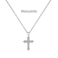 Sparkling Moissanite cross pendant necklace in S925 sterling silver with a sleek cable chain - 925 Silver / White Gold