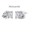 Pendientes de moissanita plata S925 con piedras de talla pera y talla esmeralda - Talla única / Pendientes de Botón Moissanita