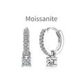 Elegant S925 sterling silver moissanite hoop earrings with round brilliant cut pendants - 925 Silver / White Gold (DO110001-S-W-WH)