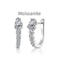 S925 sterling silver moissanite stud earrings featuring a teardrop and trailing design - 925 Silver / White Gold (DO110005-S-W-WH)