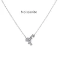 Halskette aus S925 Sterlingsilber mit Schleifenanhänger und rundem Moissanit-Stein - Halskette (DO190037) / Weißgold