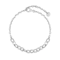 S925 sterling silver chain bracelet featuring a unique hammered texture and lobster clasp - Hammered Thick Oval Link Spliced Bracelet (DY150670) / White Gold