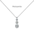 Elegante S925 zilveren ketting met drie aflopende ronde moissanite edelstenen - 925 zilver / Witgoud