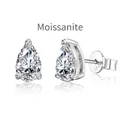 Elegantes pendientes de moissanita talla pera en plata de ley S925 con engaste de tres garras - Plata 925 / Oro Blanco