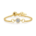 Adjustable S925 sterling silver chain ring in gold with a sparkling round solitaire stone - Adjustable Open / Gold