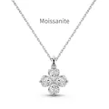 Elegant S925 sterling silver four-leaf clover necklace with sparkling heart moissanite - 925 Silver / White Gold Color (DO190027-S-W-WH)