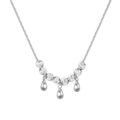 S925 sterling silver necklace with matte silver beads and polished teardrop pendants - Frosted Bead Water Drop Pendant Necklace (DY191682) / White Gold
