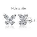 Sparkling S925 sterling silver butterfly moissanite stud earrings with mirror reflection - 925 Silver / White Gold Butterfly Style (DO1D0015-S-W-WH)
