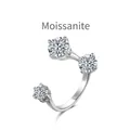 Elegante anello aperto in argento 925 con tre diamanti moissanite scintillanti - Aperto Regolabile / Oro Bianco (D0120032)