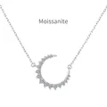 Exquisite S925 sterling silver moon necklace featuring pavé-set moissanite diamonds - 925 Silver / White Gold Color (DO190031-S-W-WH)