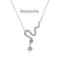 Halskette aus S925 Sterlingsilber mit Schlangenanhänger, Moissanit und grünen Edelsteinaugen - 925er Silber / Weißgold