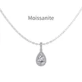 Elegante S925 Silberhalskette mit birnenförmigem Moissanit-Anhänger und Halo-Fassung - Birnenanhänger Halskette (D0190006) / Weißgold