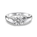 S925 sterling zilveren ring met grote solitair en gegraveerde sterren op de ringband - US 5 / Zilver