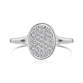 Vintage S925 silver ring featuring an oval pavé set diamond design and split shank - 925 Silver / White Gold (Ring Size 6)