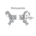 Elegante S925 Sterlingsilber Schleifen-Ohrringe mit brillanten runden Moissanit-Steinen - Ohrringe (DO1D0024) / Weißgold