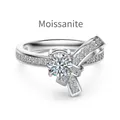 Moissanit-Schleifenring aus S925 Sterlingsilber mit großem Hauptstein und Pavé-Fassung - Ring (DO120045) / US 6# / Weißgold