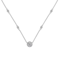 Elegante S925 Sterling Silber Halo Halskette mit vier funkelnden runden Diamanten - 925er Silber / Weißgold