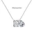 Colgante de moissanita con piedras corte esmeralda y pera en cadena de plata ley S925 - Talla única / Collar de Moissanita